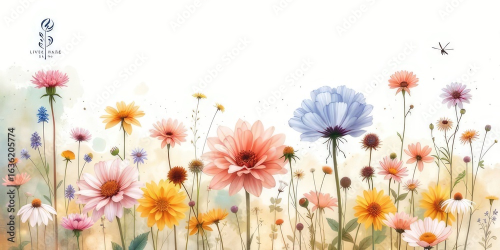 Obraz premium Delicate Watercolor Wildflowers in Pastel Hues