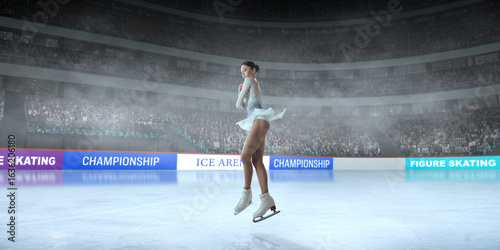 Photos Figure skater girl skating on ice stadium.