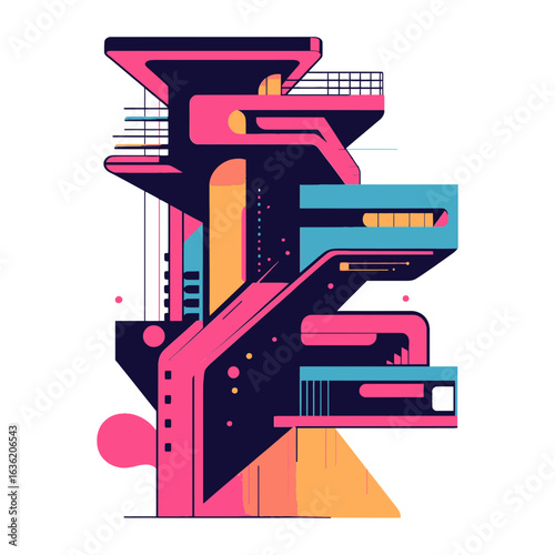 A retro-futuristic illustration of a stylized, multi-level building. This image is suitable for websites and blogs related to sci-fi, architecture, design, and technology themes.

