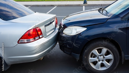 Accident Scene Two Cars Colliding in Parking Lot Illustrating Insurance Claim and Vehicle Damage Assessment