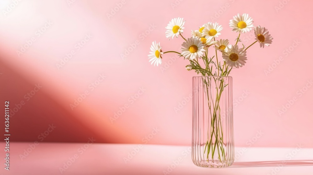 Obraz premium Daisies in a Glass Vase on Pink Background