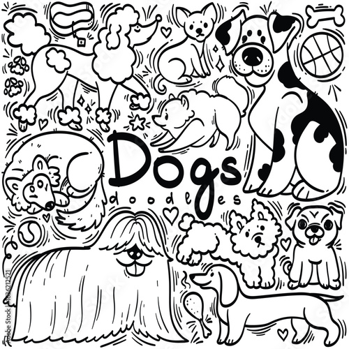 Doodle hand drawn dogs drawings collection