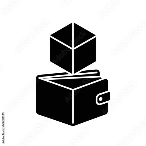 Digital Finance Icon: Classic Wallet with a 3D Cube for Digital & Physical Money