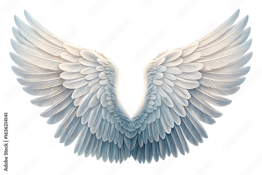 Fototapeta premium Stunning white angel wings with smooth texture and layered design isolated on AI generated by PNG