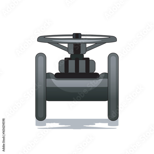 Front view vector of an industrial diaphragm valve used for fluid control in pipelines. Common in chemical, pharmaceutical, and water treatment systems. Ideal for technical and engineering designs.