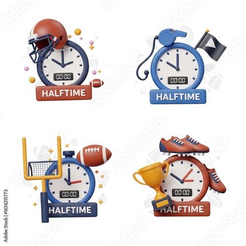 American football halftime clocks with themed decorations