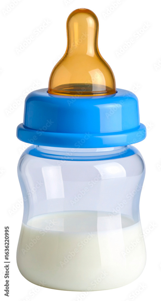 baby bottle filled half milk isolated on white background baby bottle filled half milk isolated on white background
