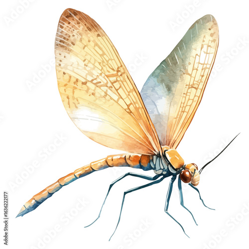 Mayfly, watercolor vector, isolated on a white background.