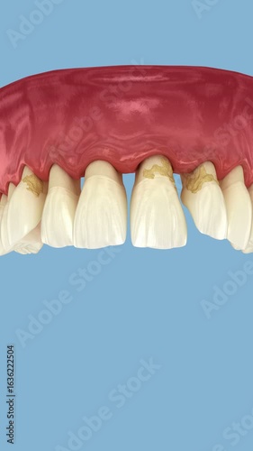 Periodontitis and gum recession in dynamics, teeth losing. Dental 3D animation 
