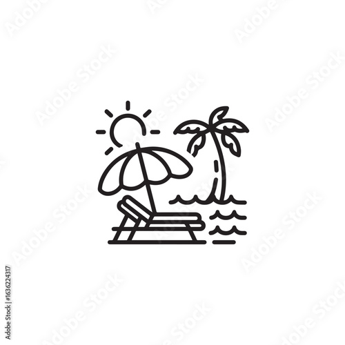 Beach icon. Summer. Resort. Holiday. Sun Lounger. Vector icon isolated on white background.