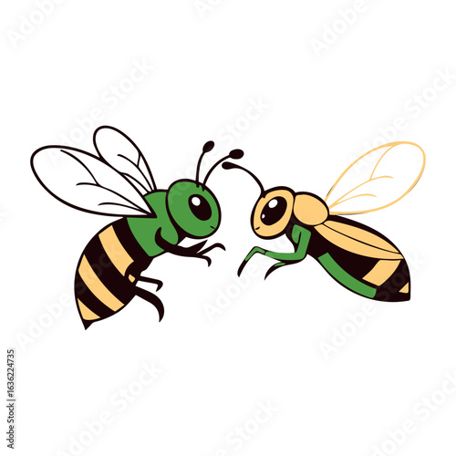 Cartoon Bees Facing Each Other Stylized