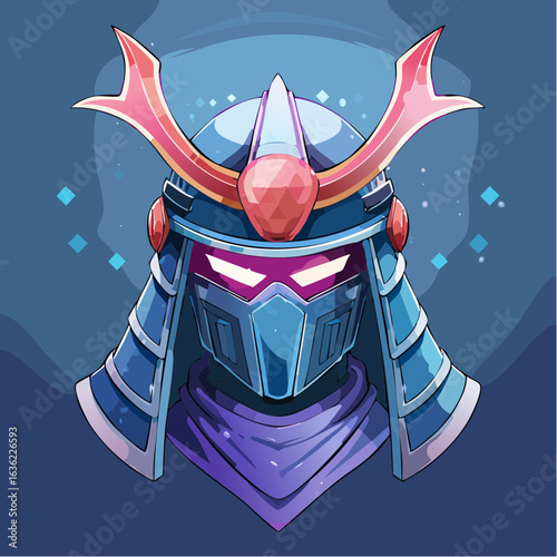 Futuristic samurai warrior mascot with glowing eyes. Cyberpunk ninja head illustration for esports logo and avatar design.