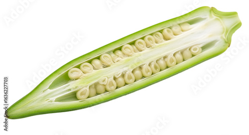 Fresh okra cross section isolated on transparent background a vibrant and healthy vegetable, perfect for african, southern, and indian cuisine, ideal for gumbo, stews, and soups