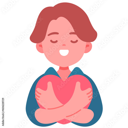 Person Hugging Heart for Self-Love Illustration
