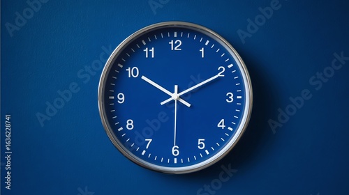 Wallpaper Mural Simple blue clock on a blue background. The time displayed is ten minutes to two. Simple, modern design. Chromed trim. Time is of the essence. Torontodigital.ca