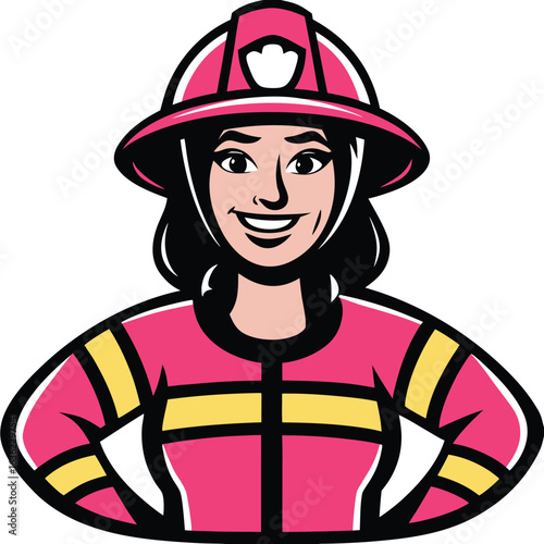 Empowered Female Firefighter Illustration Dressed in Protective Gear Ready for Action Confident and Determined Female Heroine