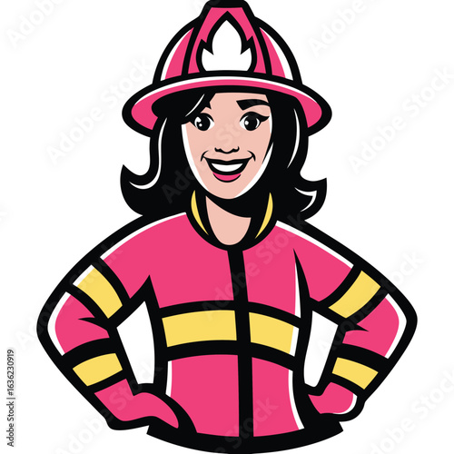 Empowered Female Firefighter Illustration Dressed in Protective Gear Ready for Action Confident and Determined Female Heroine