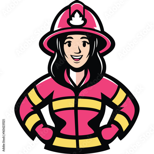Empowered Female Firefighter Illustration Dressed in Protective Gear Ready for Action Confident and Determined Female Heroine