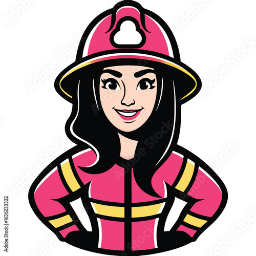 Empowered Female Firefighter Illustration Dressed in Protective Gear Ready for Action Confident and Determined Female Heroine