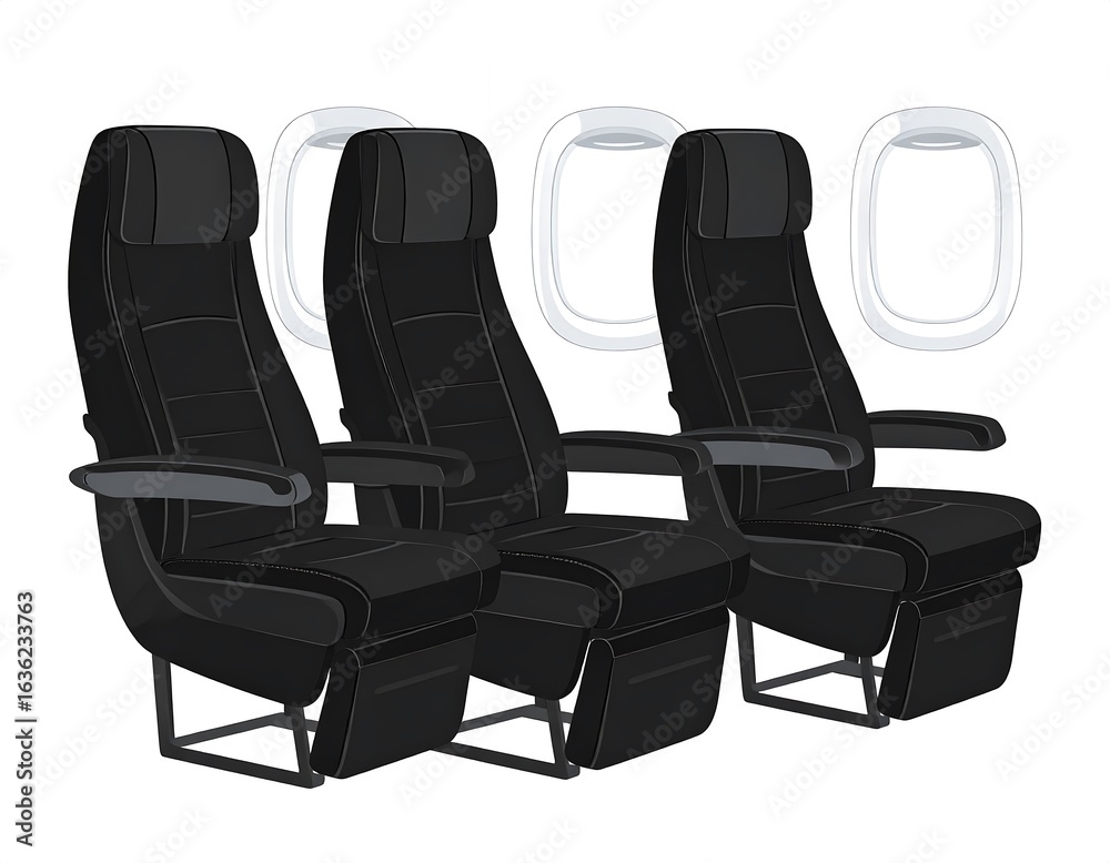 Naklejka premium Three black airplane seats with windows