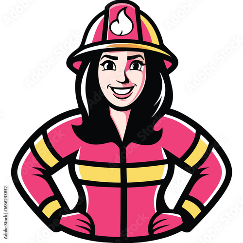 Empowered Female Firefighter Illustration Dressed in Protective Gear Ready for Action Confident and Determined Female Heroine