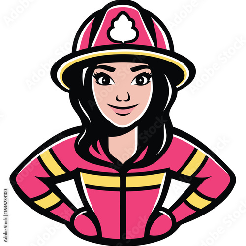Empowered Female Firefighter Illustration Dressed in Protective Gear Ready for Action Confident and Determined Female Heroine