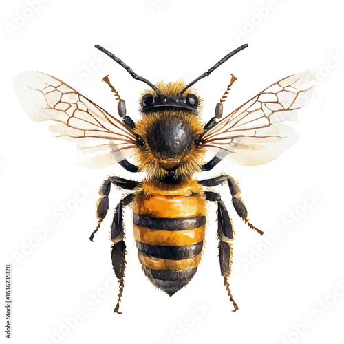 Honeybee, watercolor vector, isolated on a white background.