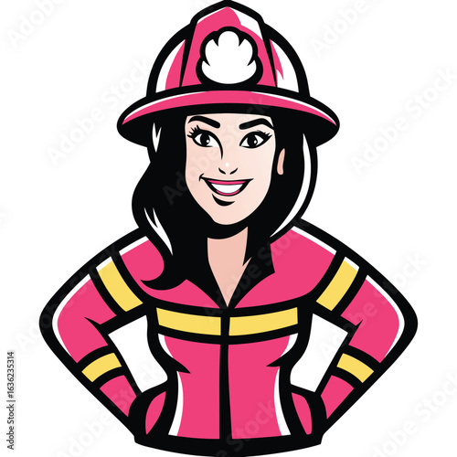 Empowered Female Firefighter Illustration Dressed in Protective Gear Ready for Action Confident and Determined Female Heroine