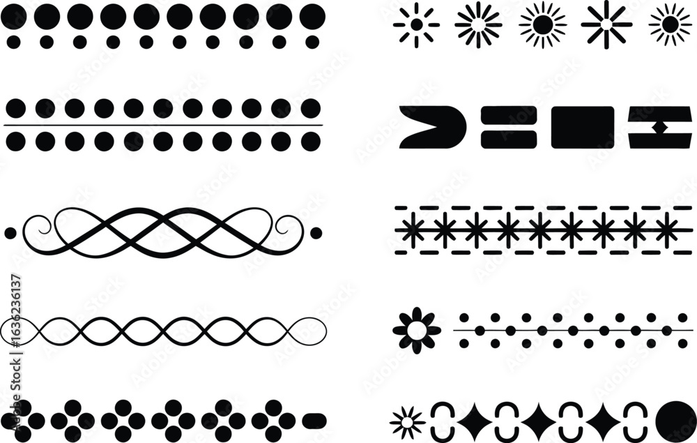 Obraz premium A collection of decorative borders and dividers in black and white style