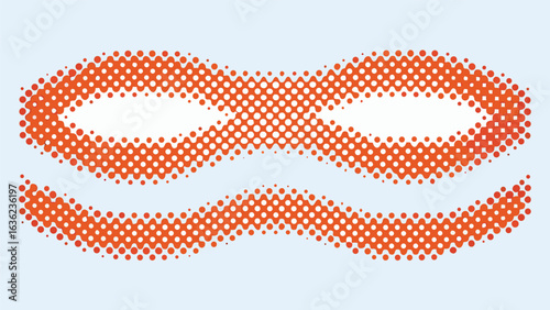 Orange dotted mask shape with an additional dotted curved line below on a light blue background