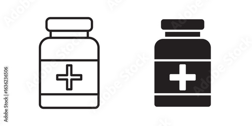 Medicine bottle icon Vector illustration stroke and fill on whtie background