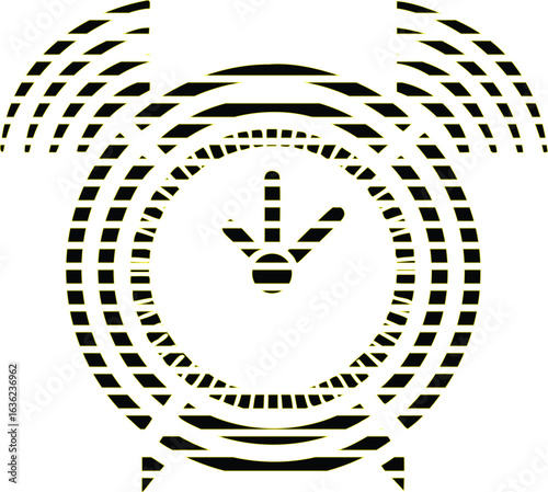 Hypnotic black and white alarm clock vector with optical illusion effect for time punctuality and urgency concepts