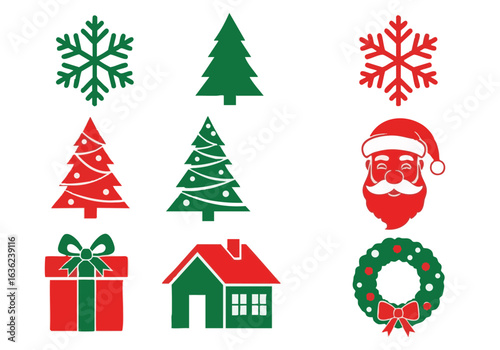 Christmas Vector Icons Collection Festive Holiday Elements in Red and Green for Graphic Design