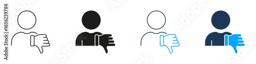 Person Giving Thumbs Down Line And Solid Icon Set. Negative Feedback, Disapproval, And Rejection Gesture Symbol Collection. User Interaction And Opinion Expression. Isolated Vector Illustration