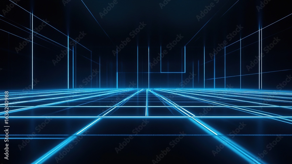 Naklejka premium Futuristic Abstract 3D Background with Blue Glowing Grid for Digital Technology
