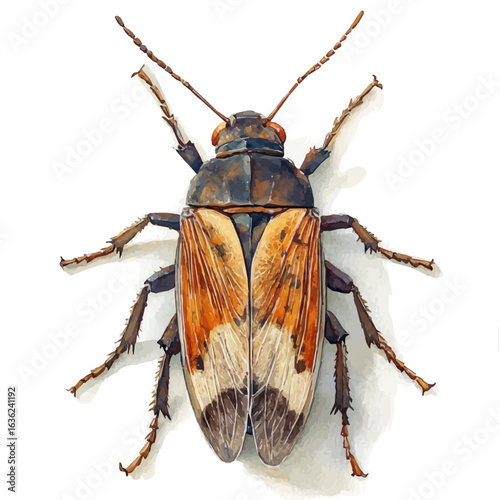 Giant Water Bug, watercolor illustration vector, isolated on a white background.
