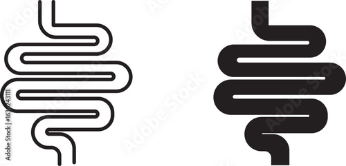 Set of guts  icons. Linear intestines or bowel. Human organ. Vector illustration .