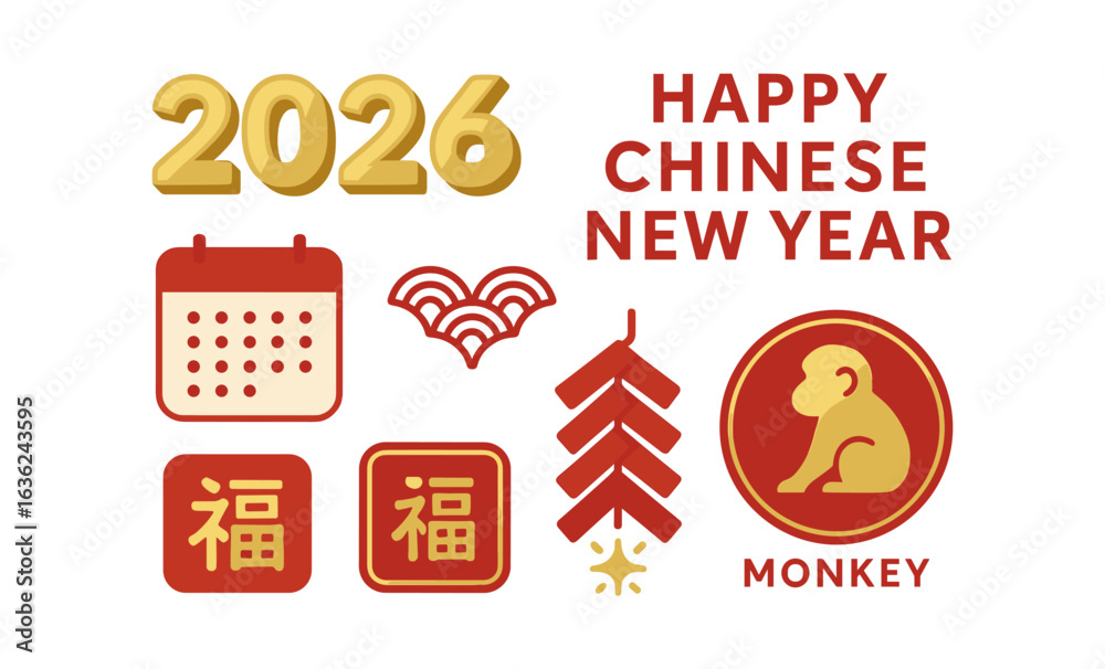 Fototapeta premium 2026 chinese new year celebration with traditional symbols and year of the monkey