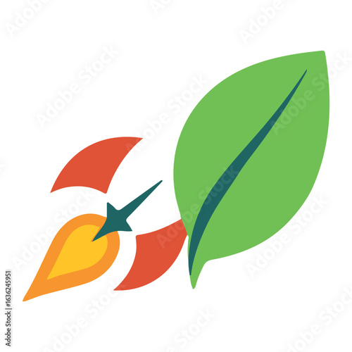 Eco Rocket Logo Green Leaf with Stylized Rocket Flame