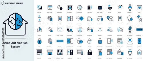 Home Automation Icon Set – 60+ Stylized Symbols for Smart Devices, Sensors, Security, and IoT Control Systems