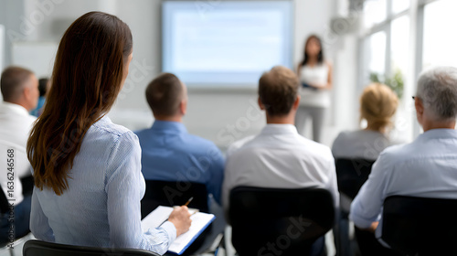 Attentive Audience Listening to a Business Presentation in a Modern Office