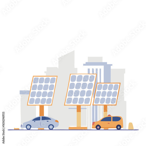Solar-powered City Vector Illustration – Sustainable Urban Energy and Eco-Friendly Infrastructure Concept