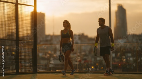 Evening tennis match between friends urban rooftop sports photography sunset dynamic moment