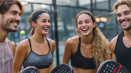 Group of friends playing padel tennis fun outdoor sports photography and team spirit