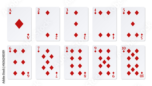 Ace and number cards of Diamonds. Vector clipart for casino.