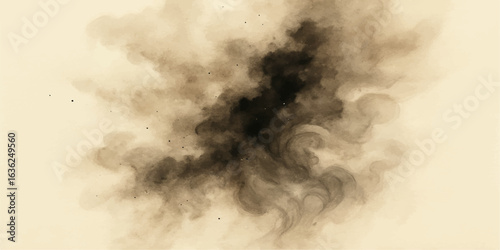 Wispy white smoke drifts in abstract motion against a dramatic black sky