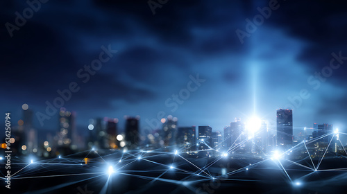 Wallpaper Mural Night Cityscape with Glowing Network Connections Torontodigital.ca