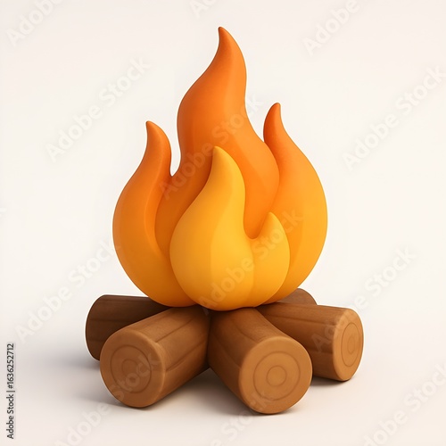 3D Cartoon Style Campfire Illustration on Wooden Logs