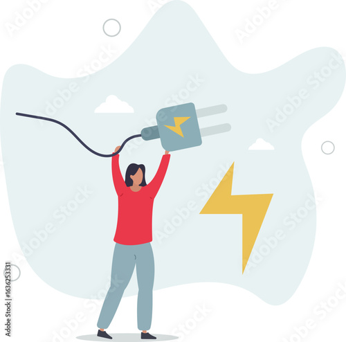 Green electricity concept.characters showing benefits of sustainable economic growth with renewable energy resources.human life.