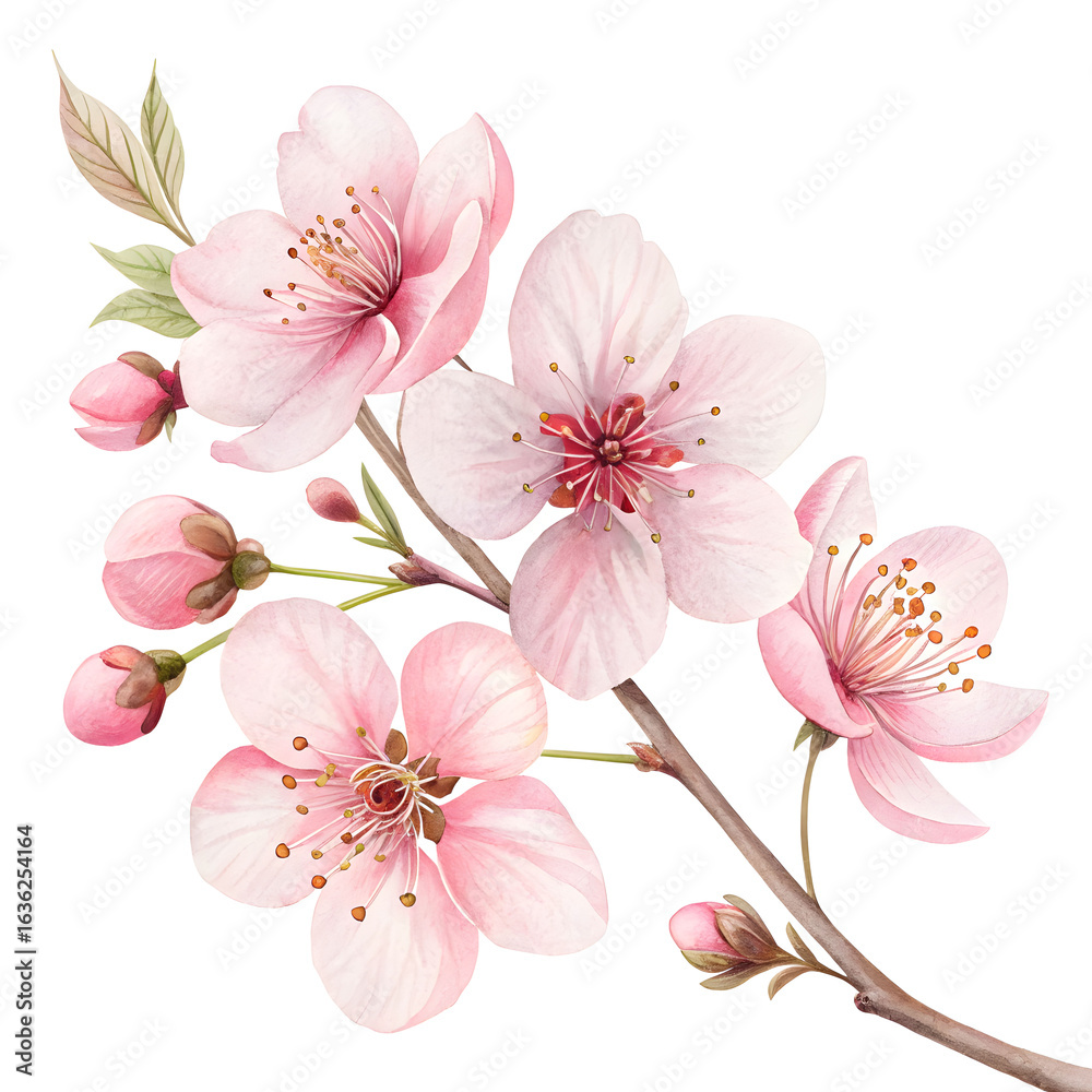 Obraz premium PNG background featuring delicate watercolor pink flowers, soft petals, and leafy accents